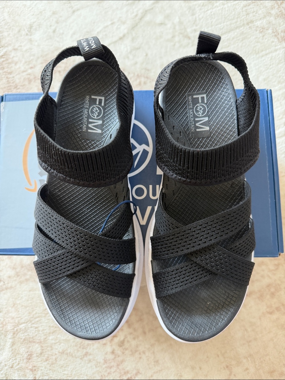 White Mountain Charry Black & White Strappy Comfort Sandals - Picture 2 of 6